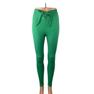 Year of Ours Women's Green Ribbed Knit Lace Up Athletic Leggings Pants Size S